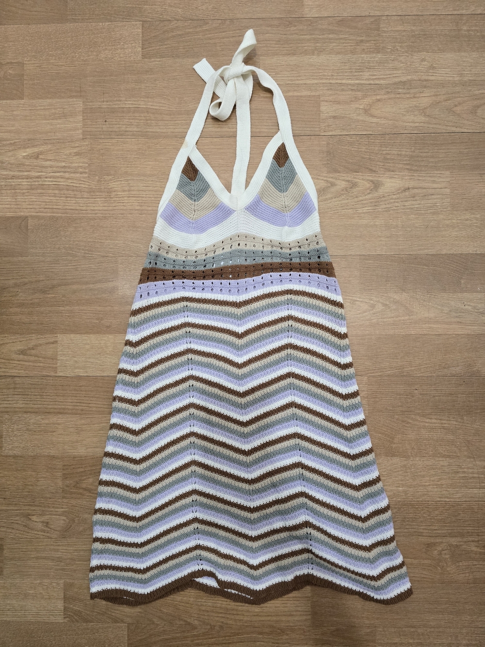 Pink Rose Womens Crochet Halter Dress in Cream, Lavender & Brown